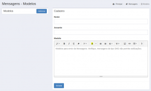 Tela de Cadastros de Modelos de Mensagens