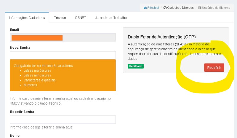 Resetar 2FA