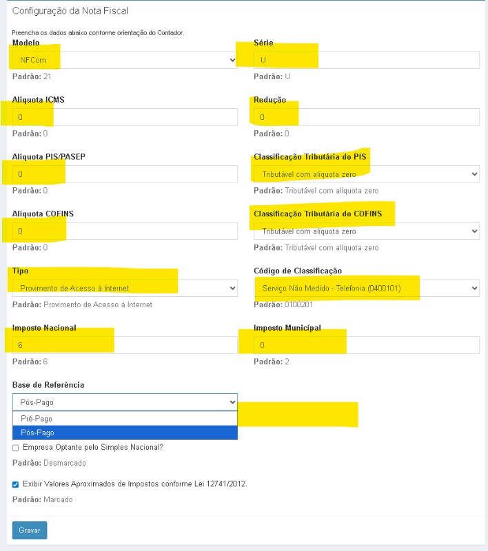 Configuração NFCom no ReceitaNet